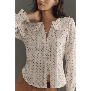 Anthropologie Pilcro Keira Collared Blouse XS Ivory Button Front Long Sleeve NWT
